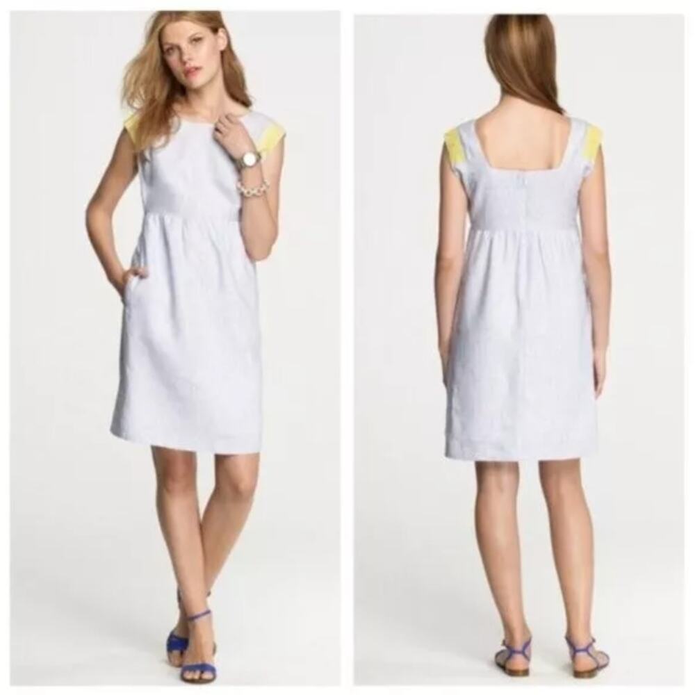 J. Crew Siesta Linen Striped Sheath Dress Women's 4 Embroidered Preppy Old Money